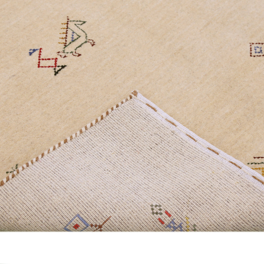 Ivory Border Patterns Hand Loomed Wool Area Rug