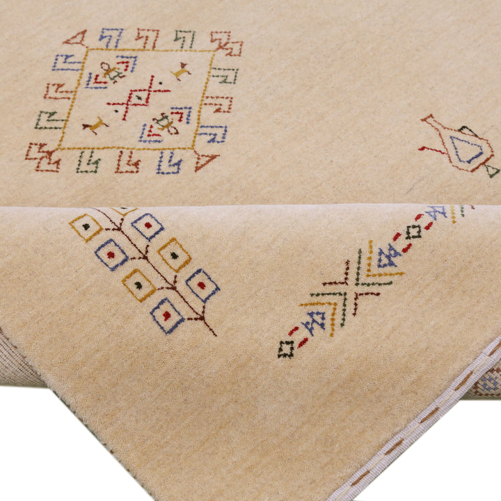 Ivory Border Patterns Hand Loomed Wool Area Rug