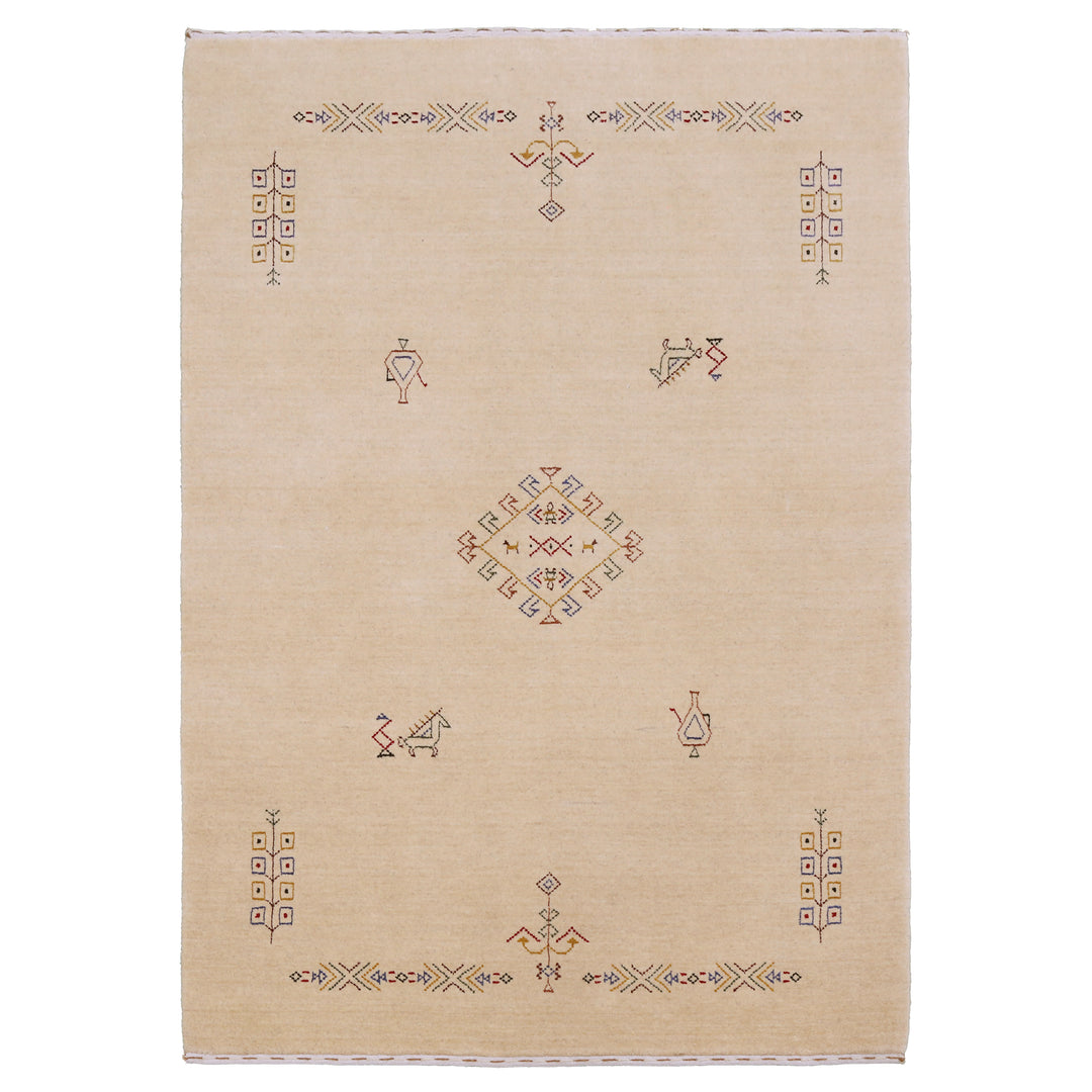 Ivory Border Patterns Hand Loomed Wool Area Rug