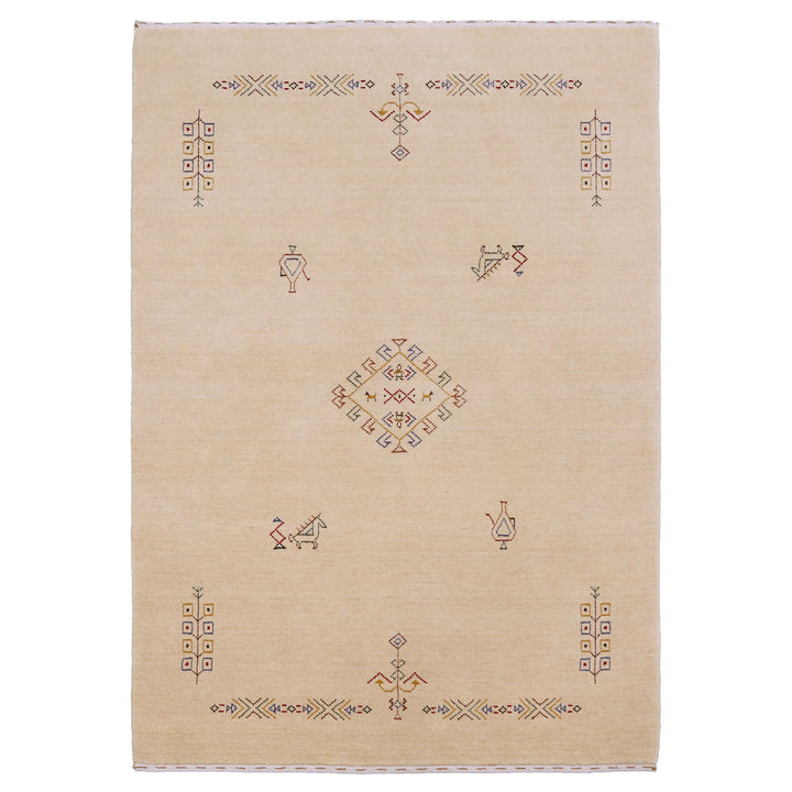 Ivory Border Patterns Hand Loomed Wool Area Rug