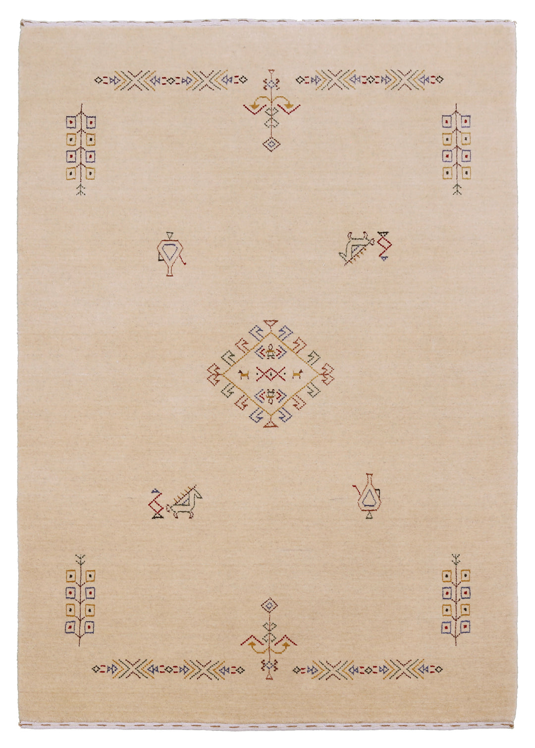 Ivory Border Patterns Hand Loomed Wool Area Rug