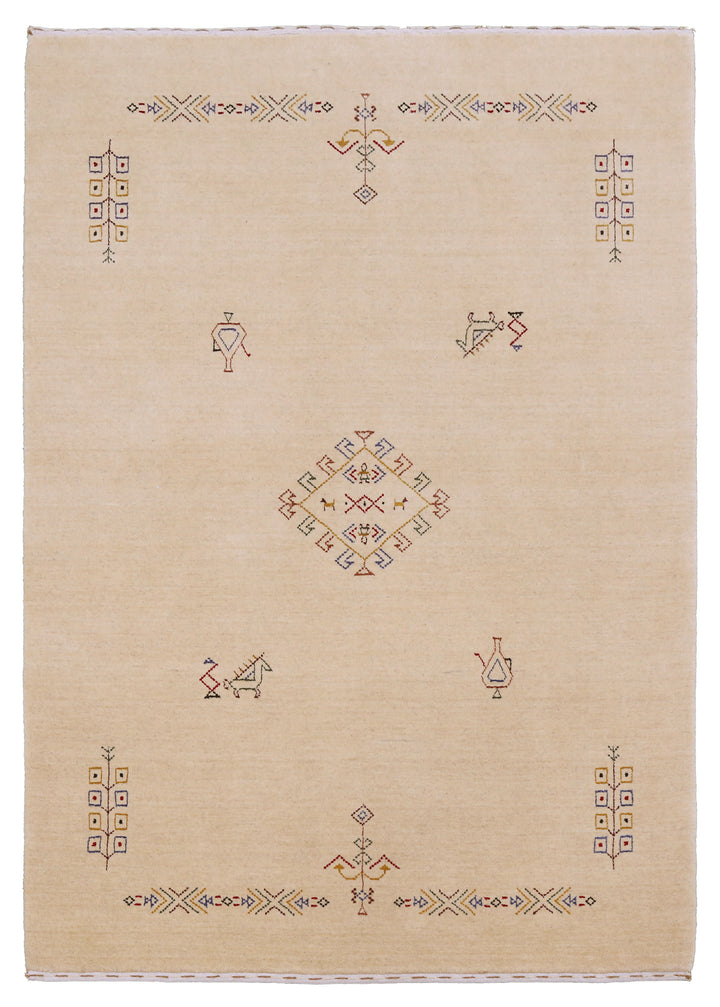 Ivory Border Patterns Hand Loomed Wool Area Rug