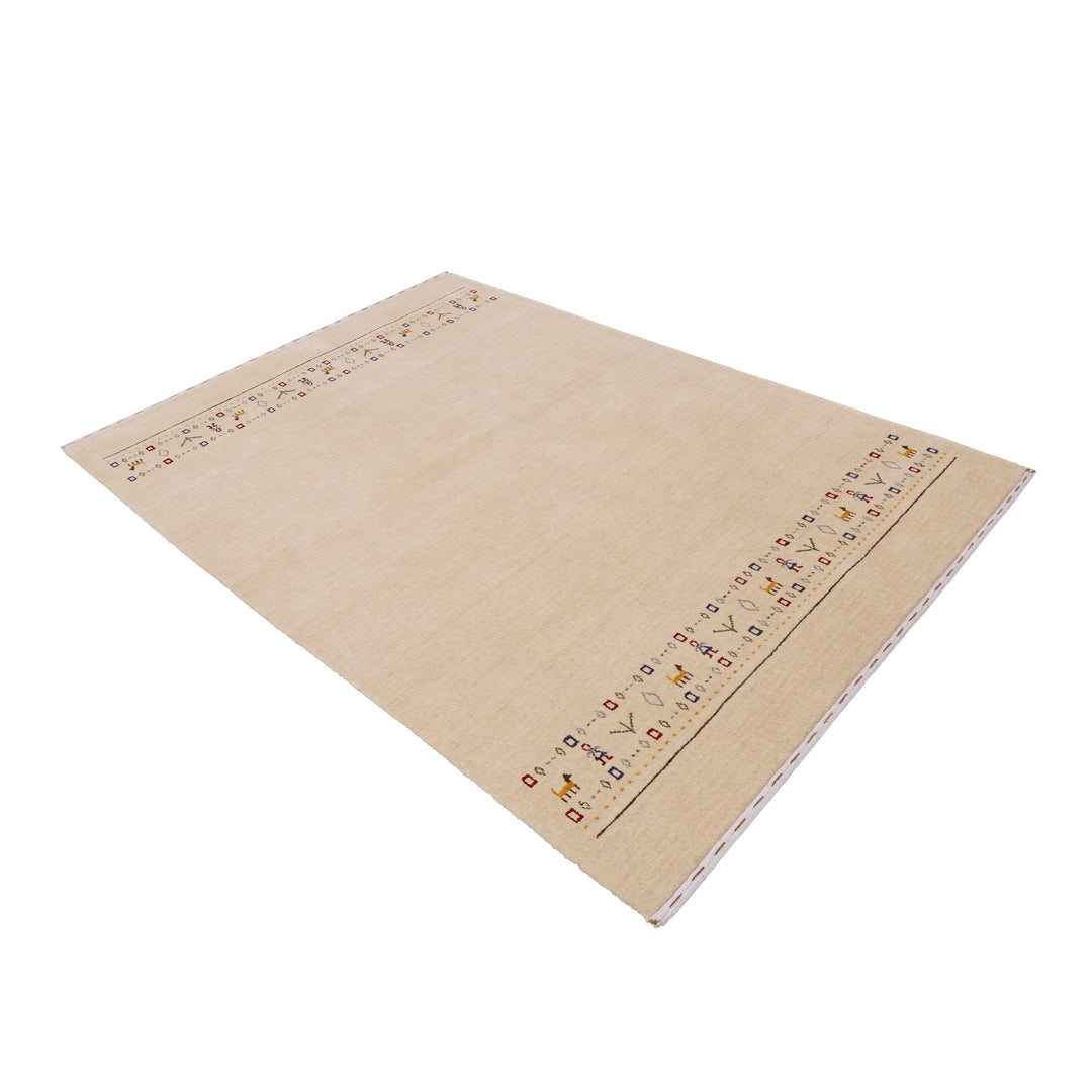 Tribal Border Ivory Design Hand Loomed Wool Area Rug