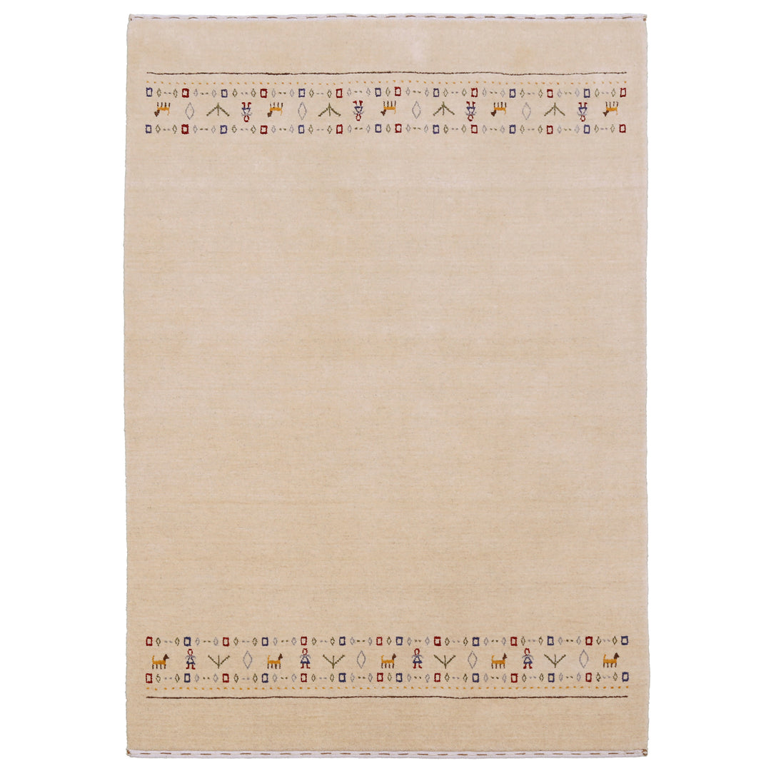 Tribal Border Ivory Design Hand Loomed Wool Area Rug