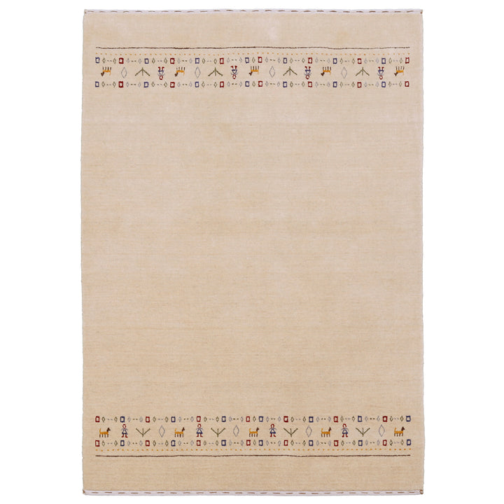 Tribal Border Ivory Design Hand Loomed Wool Area Rug