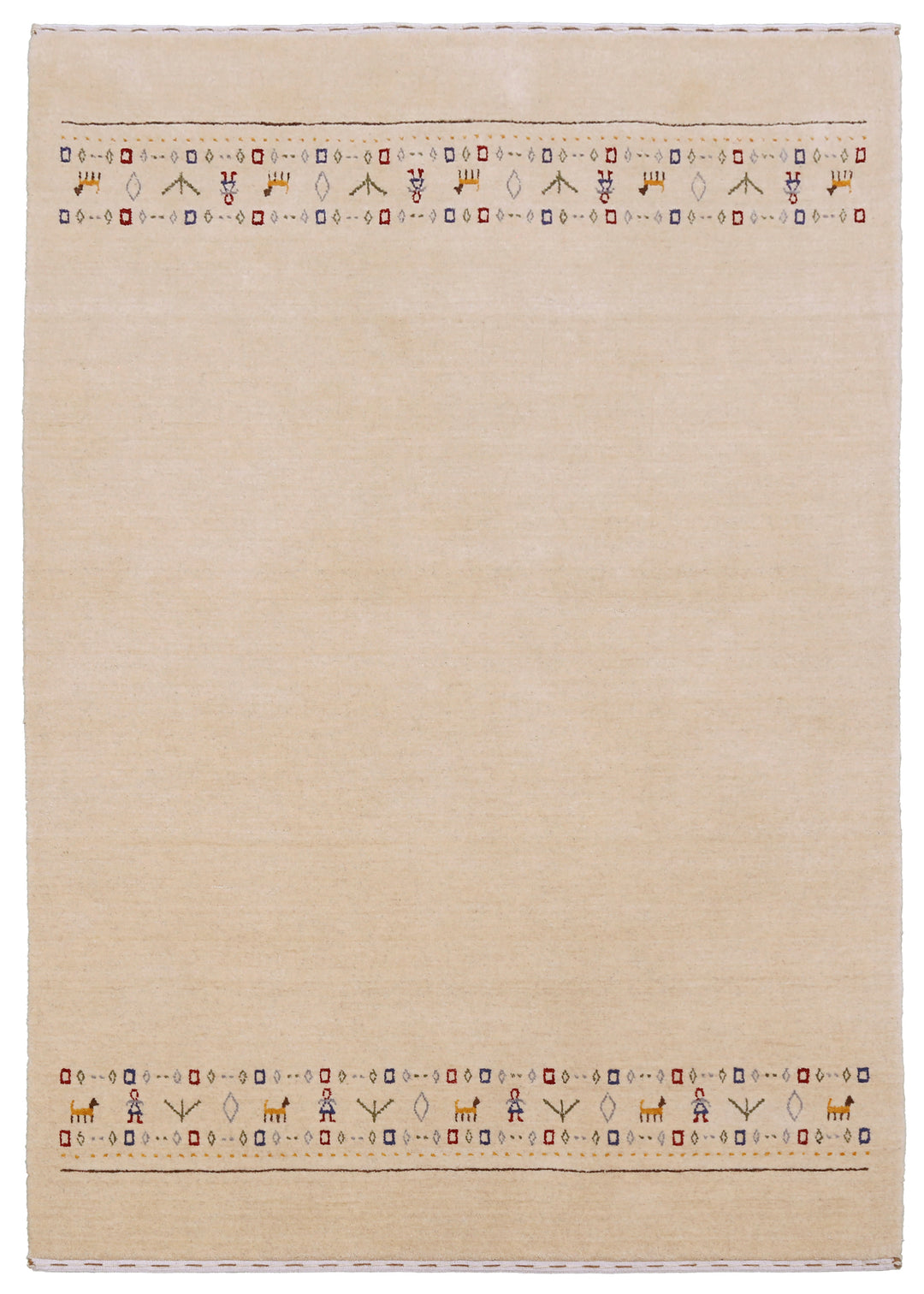 Tribal Border Ivory Design Hand Loomed Wool Area Rug