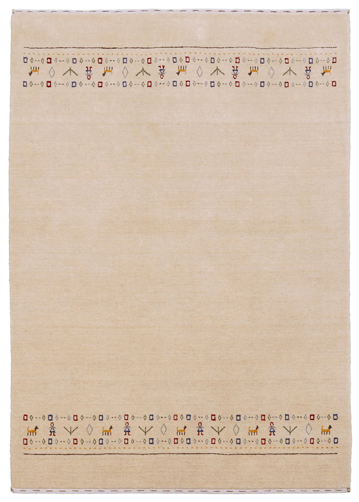 Tribal Border Ivory Design Hand Loomed Wool Area Rug