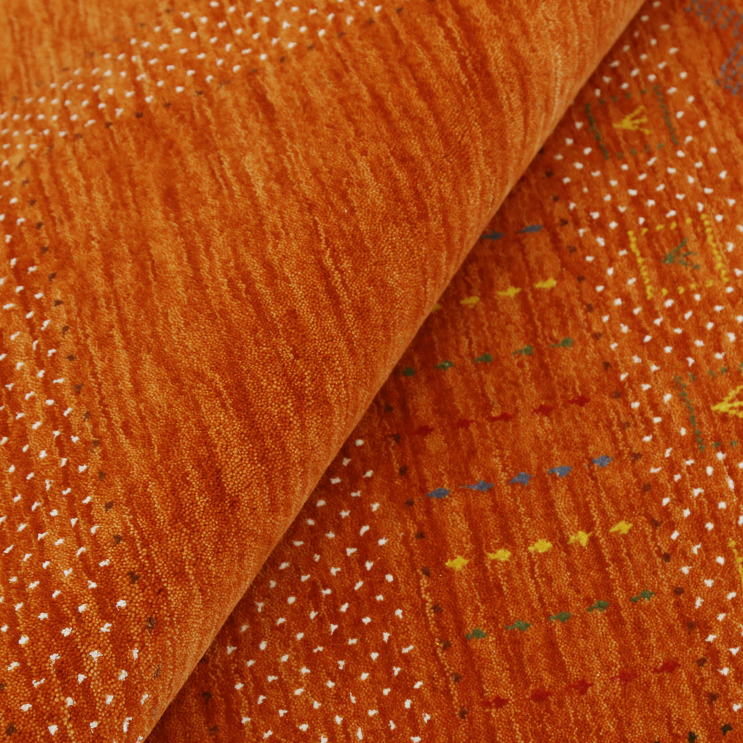 Orange And White Modern Design Hand Loomed Wool Area Rug