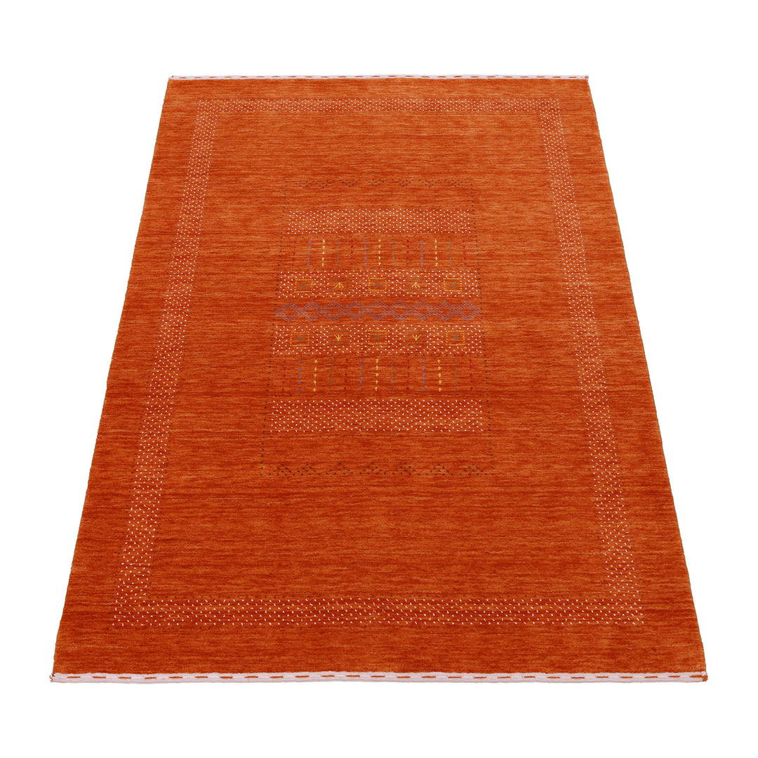 Orange And White Modern Design Hand Loomed Wool Area Rug
