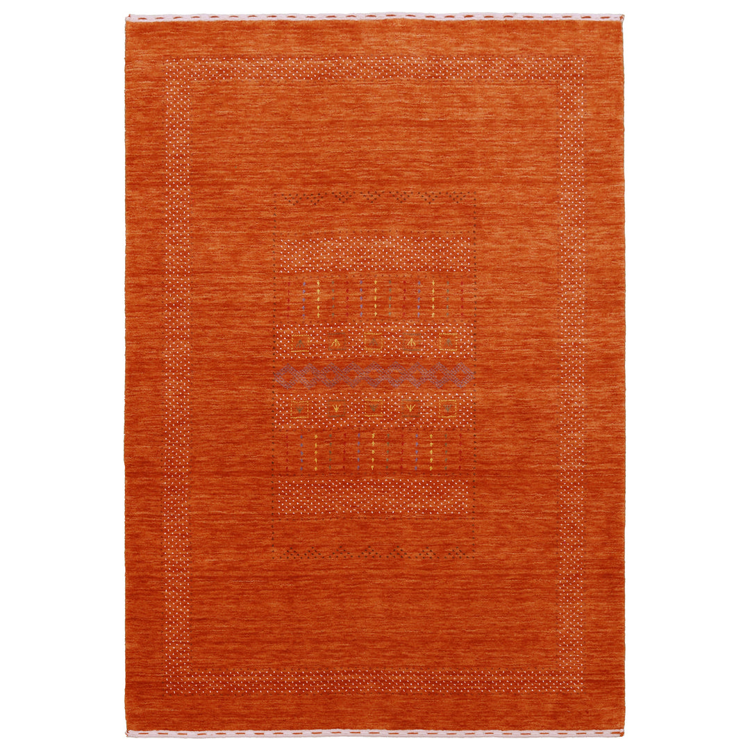 Orange And White Modern Design Hand Loomed Wool Area Rug