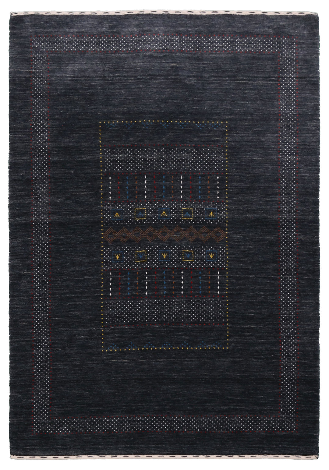 Charcoal Center Pattern Hand Loomed Wool Area Rug