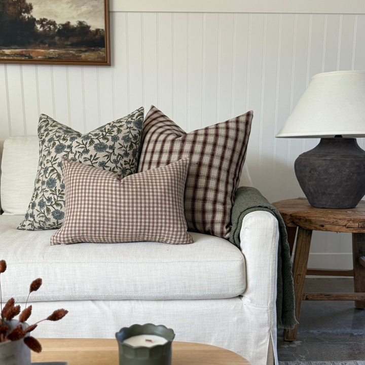 Tan & Cream Gingham Linen Pillow Cover
