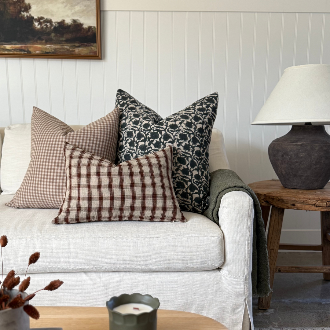 Cedar Red-Brown Woven Cotton Pillow Cover
