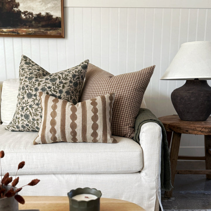 Griffin Hand-Block Tan Stripe Linen Pillow Cover