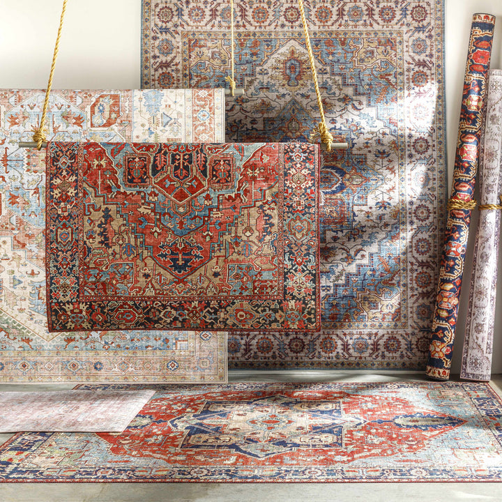 Ripplemead Blue And Red Traditional Style Area Rug