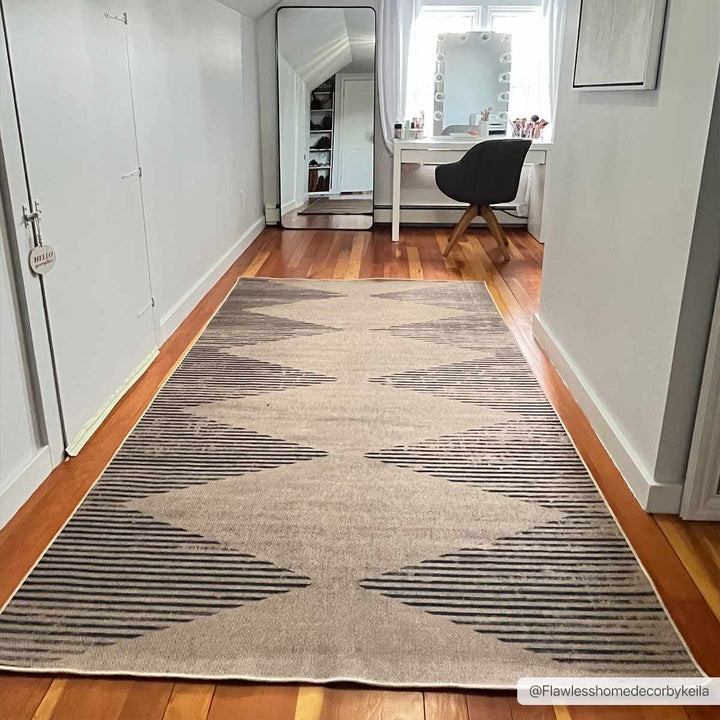 Ijlal Modern Geometric Design Brown Washable Area Rug