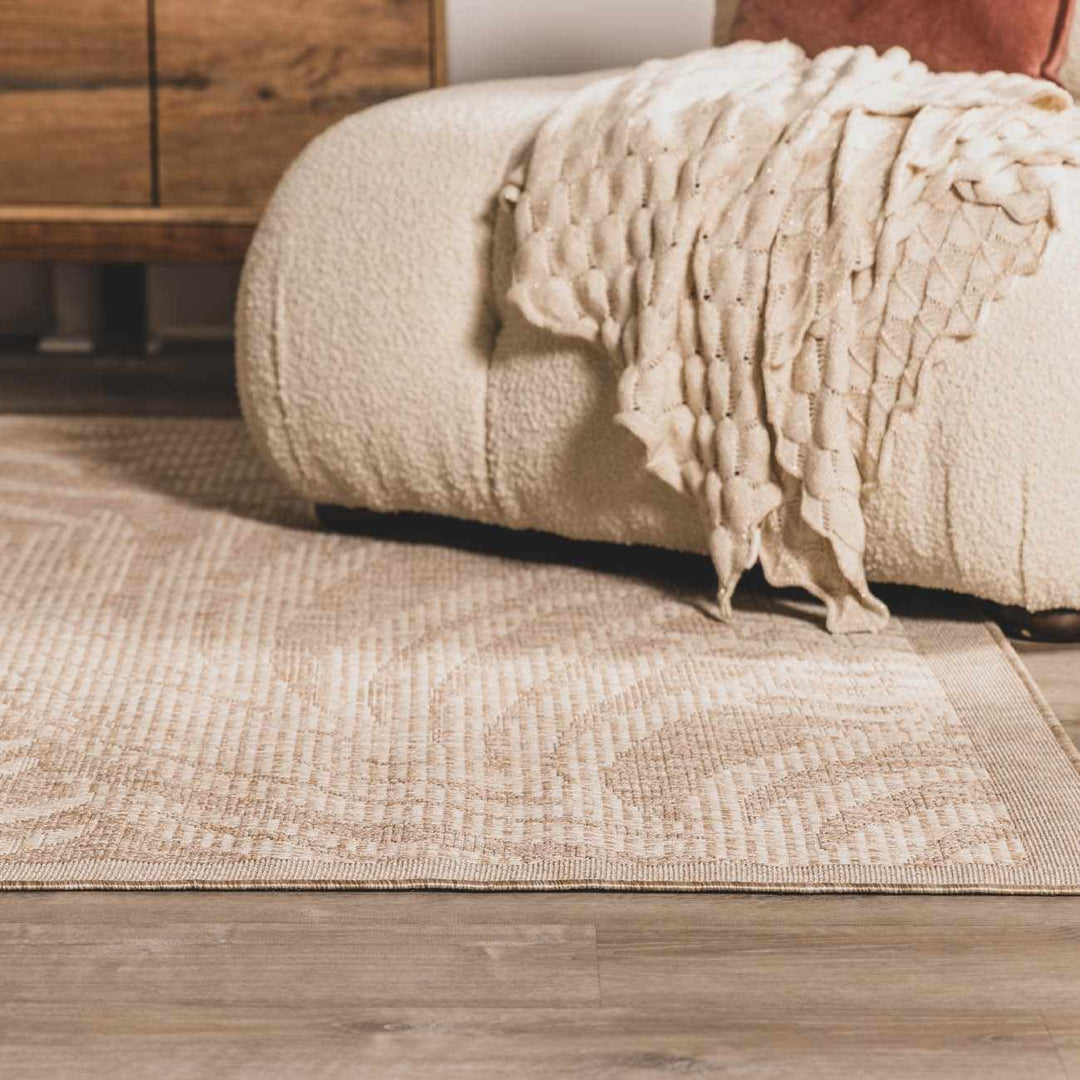 Jens Modern Leaf Pattern Tan Outdoor Area Rug