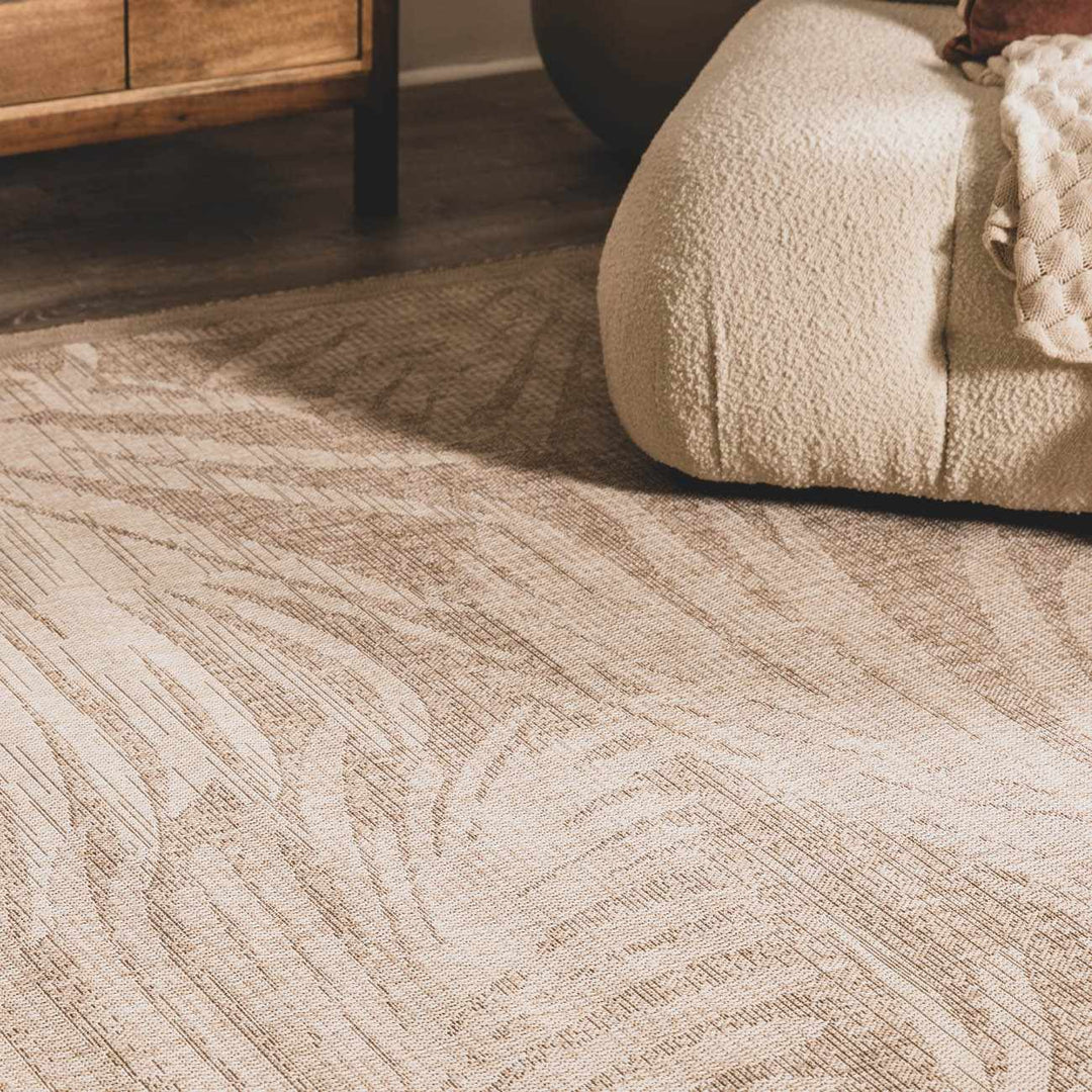 Jens Modern Leaf Pattern Tan Outdoor Area Rug