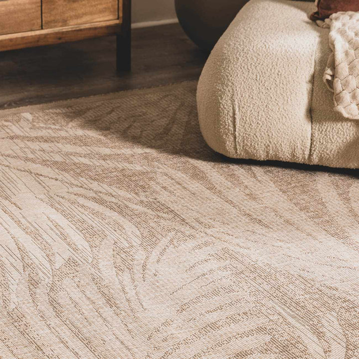 Jens Modern Leaf Pattern Tan Outdoor Area Rug