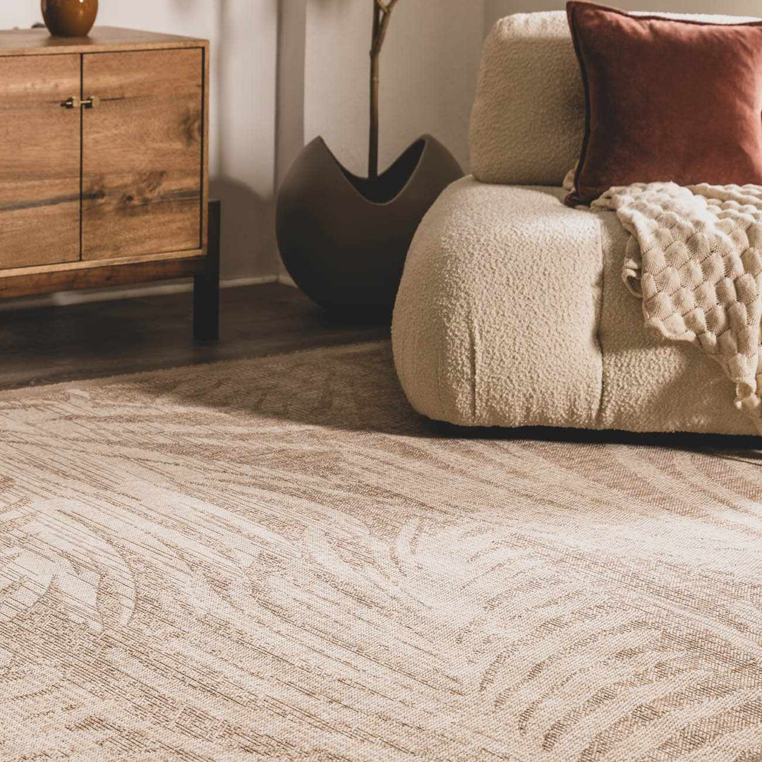Jens Modern Leaf Pattern Tan Outdoor Area Rug