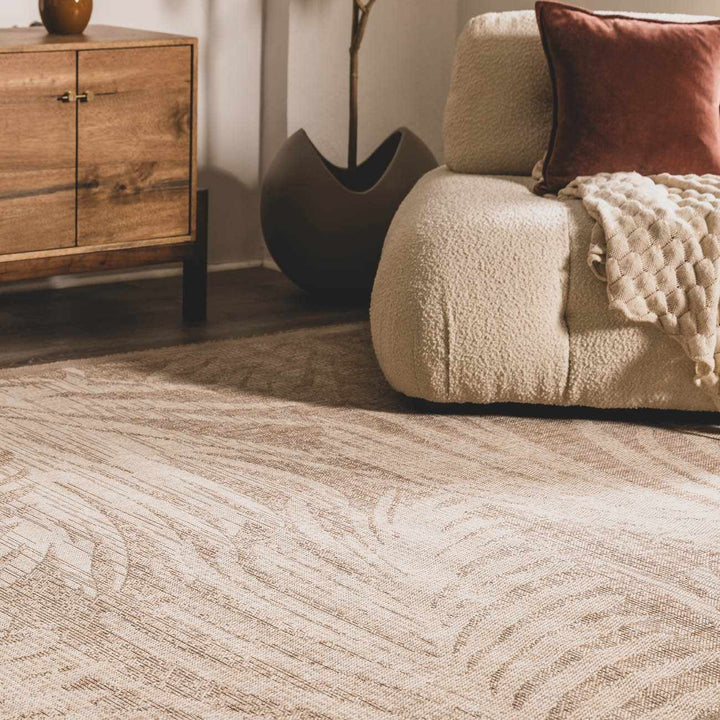 Jens Modern Leaf Pattern Tan Outdoor Area Rug