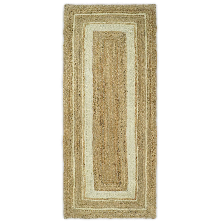 Quick Ship Hand Woven Modern Style Brown And White 2.6x8 Jute Rug