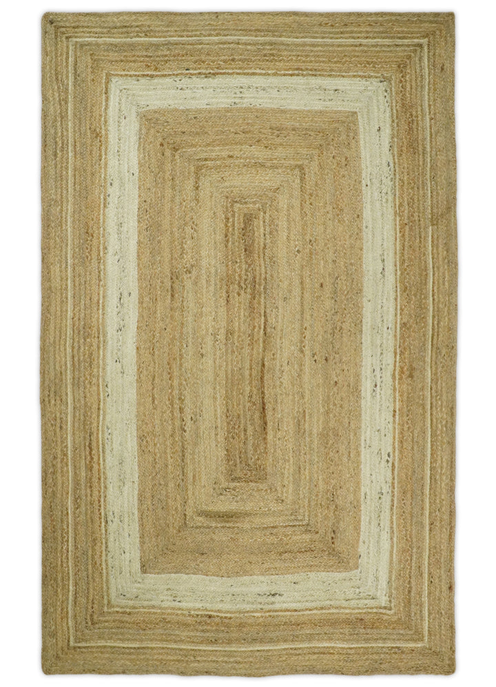 Quick Ship 5x8 Hand Woven Modern Style Brown And White Jute Rug