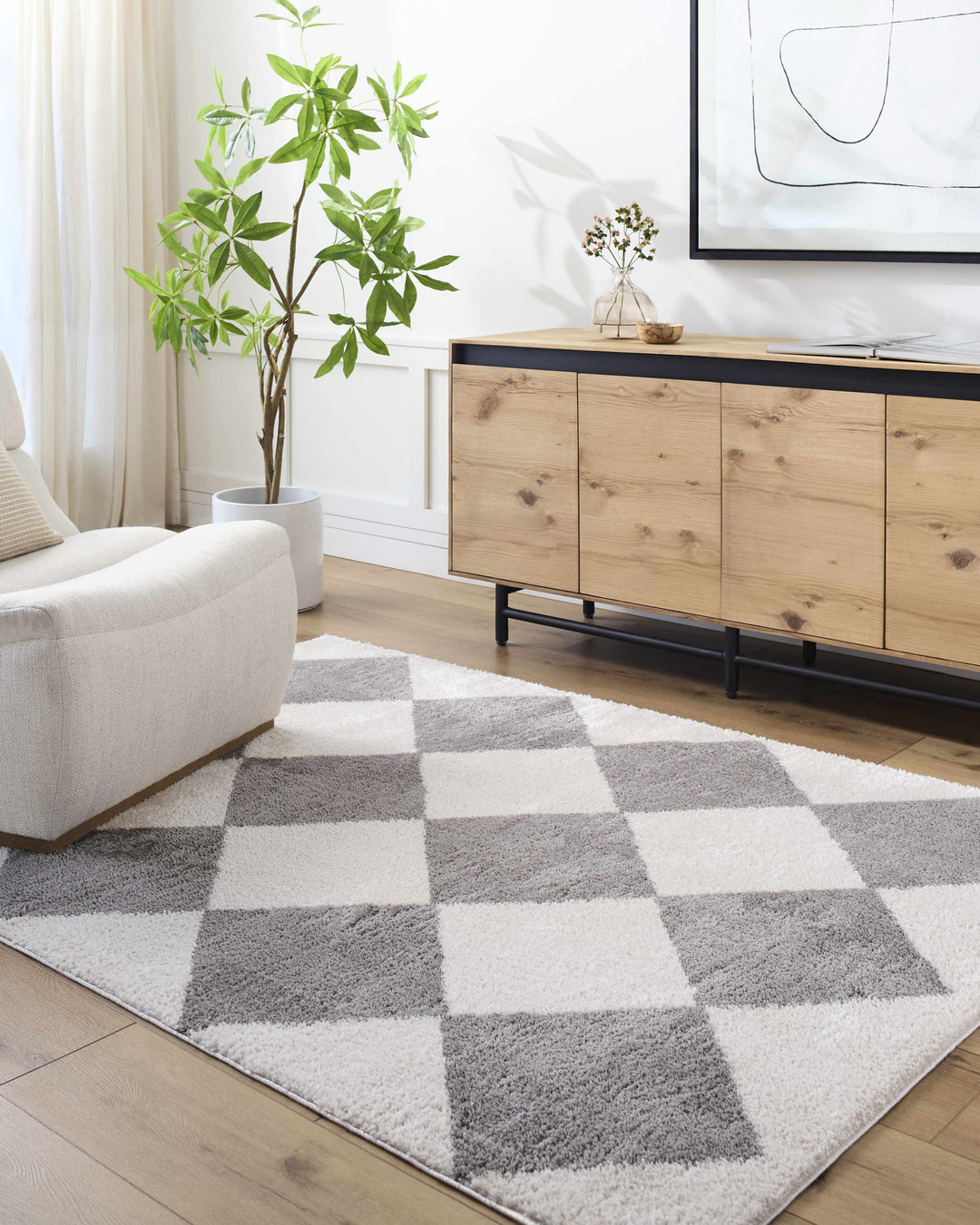 Arilla Modern Geometrical Gray And Ivory Washable Area Rug