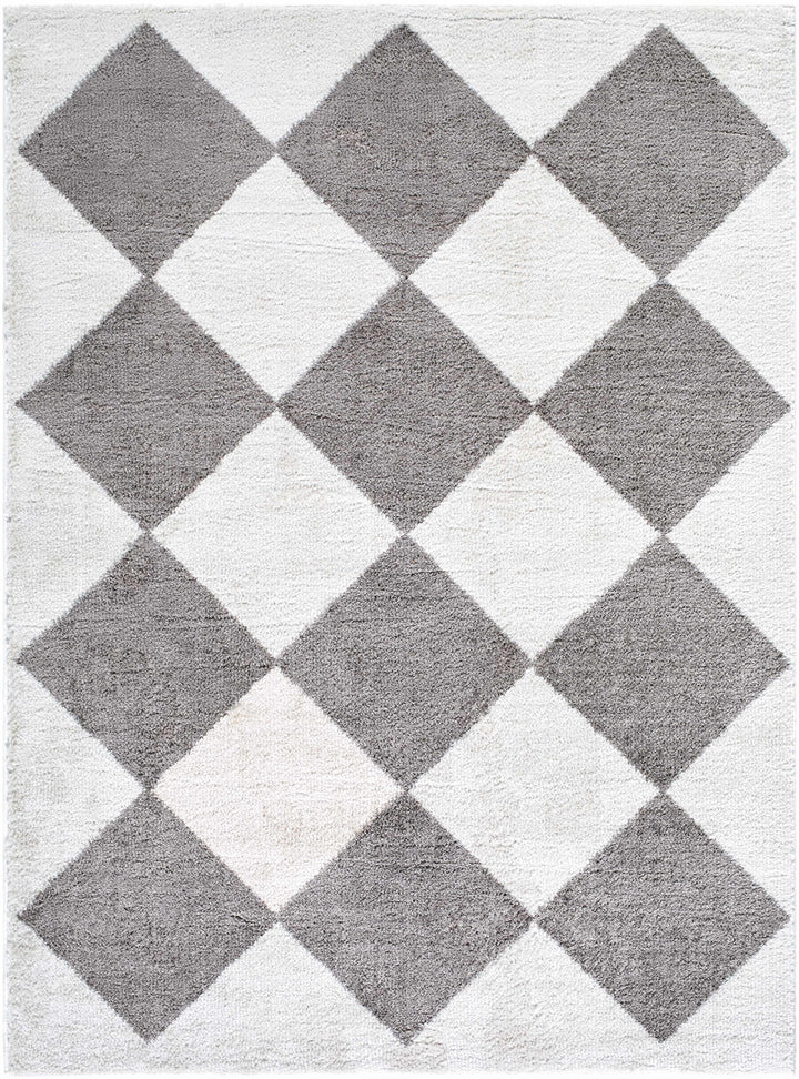 Arilla Modern Geometrical Gray And Ivory Washable Area Rug