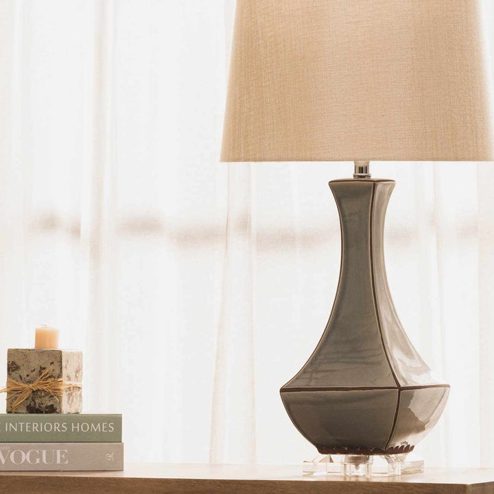 Kalilangan Gray Ceramic Table Lamp – Traditional Accent Lighting with Faux Silk Shade