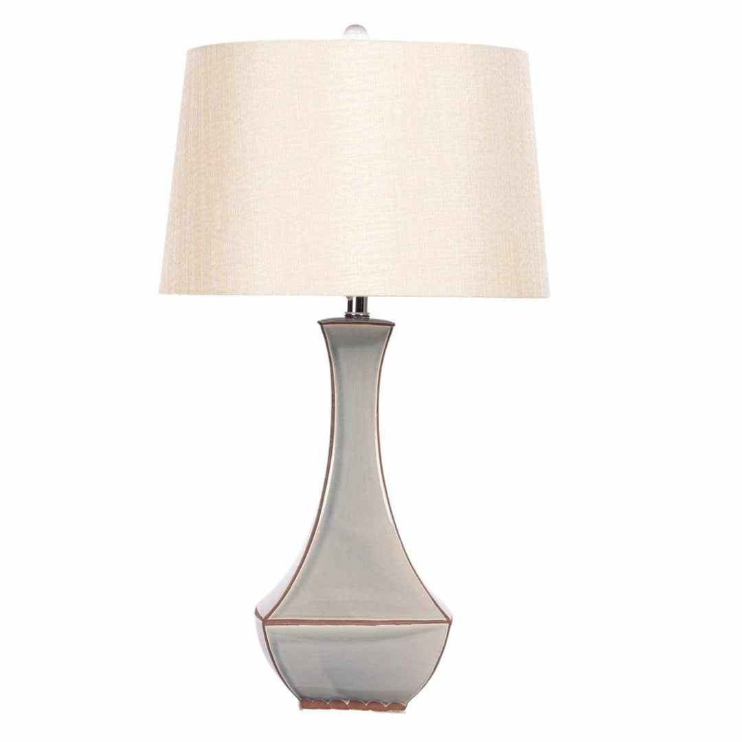Kalilangan Gray Ceramic Table Lamp – Traditional Accent Lighting with Faux Silk Shade