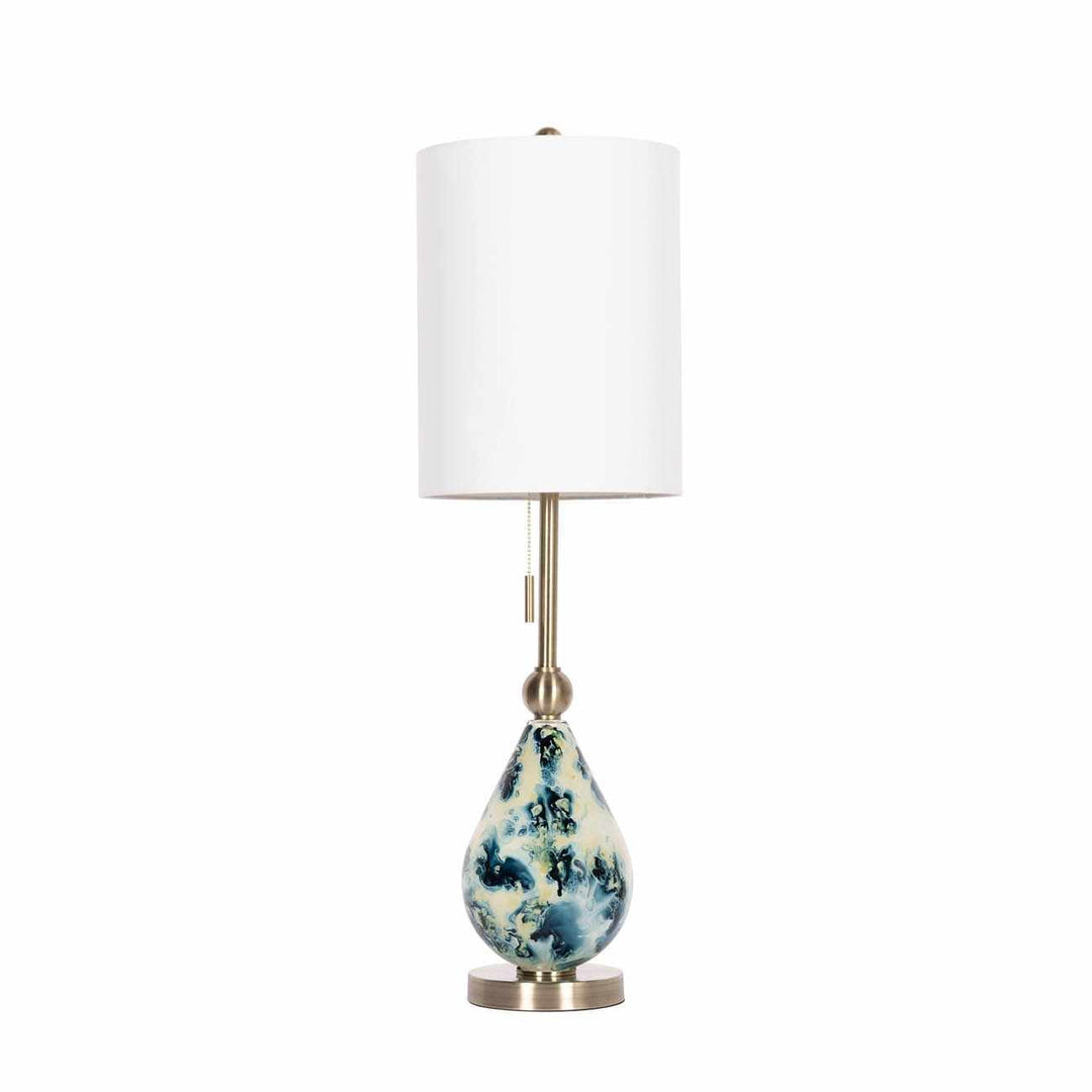 Katipunan Aqua & Metallic Brass Table Lamp – Traditional Glass Accent Light