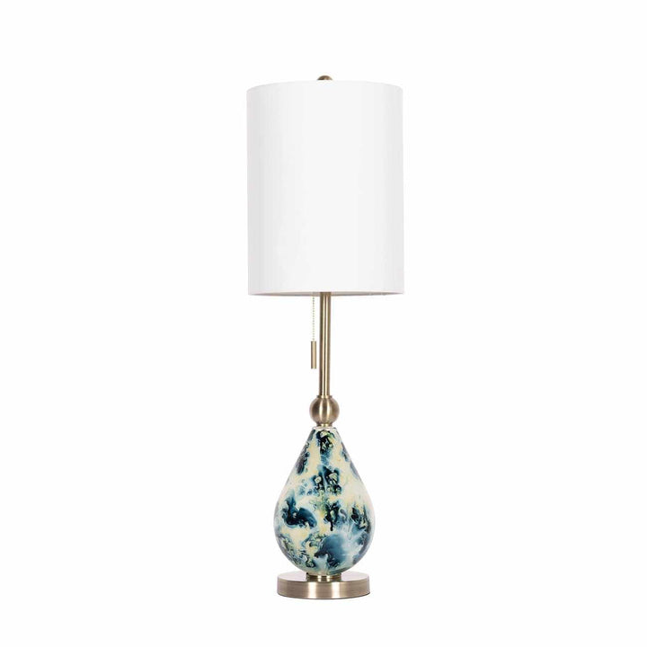 Katipunan Aqua & Metallic Brass Table Lamp – Traditional Glass Accent Light
