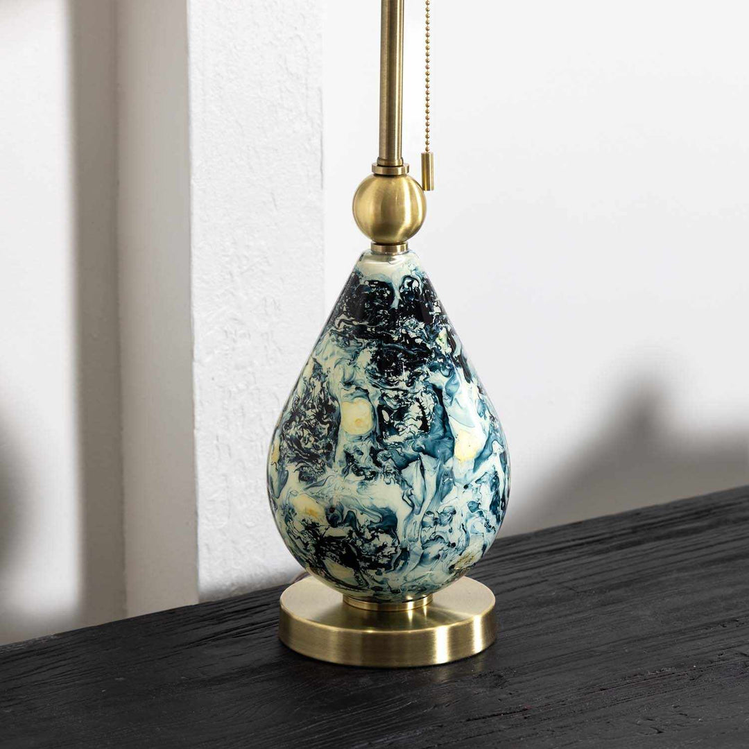 Katipunan Aqua & Metallic Brass Table Lamp – Traditional Glass Accent Light