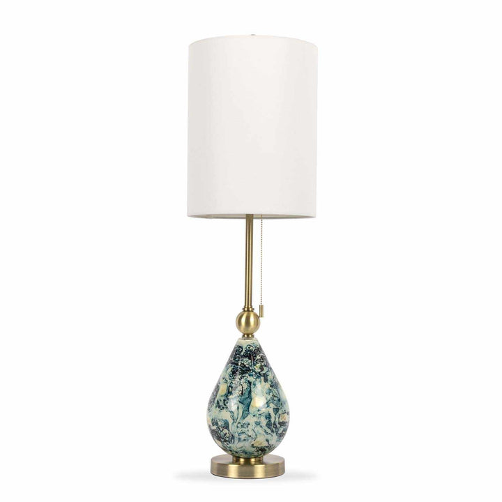 Katipunan Aqua & Metallic Brass Table Lamp – Traditional Glass Accent Light