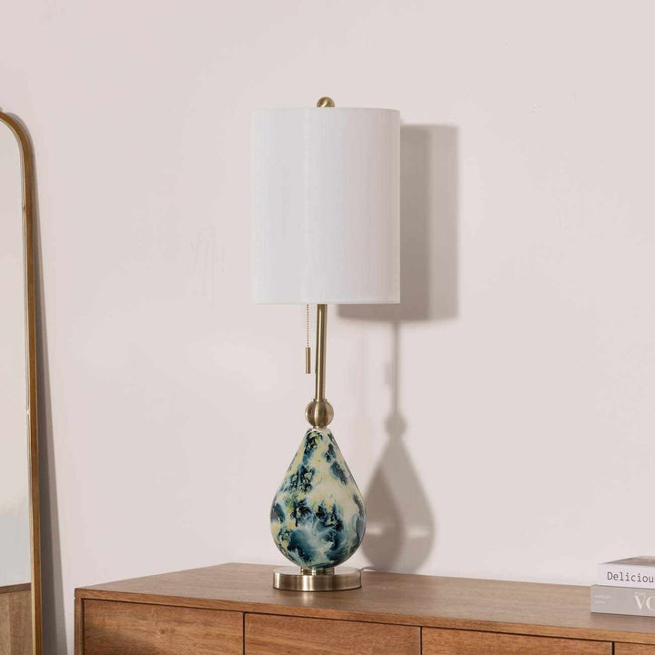 Katipunan Aqua & Metallic Brass Table Lamp – Traditional Glass Accent Light