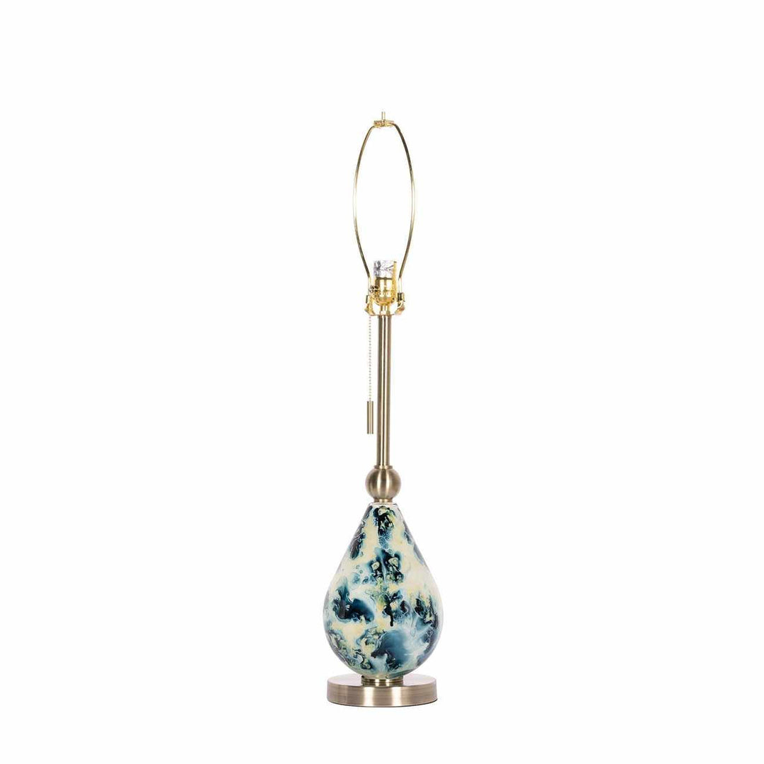 Katipunan Aqua & Metallic Brass Table Lamp – Traditional Glass Accent Light