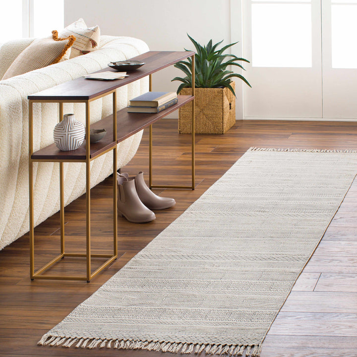 Kentville Modern Stripes Ivory And Charcoal Hand Woven Area Rug