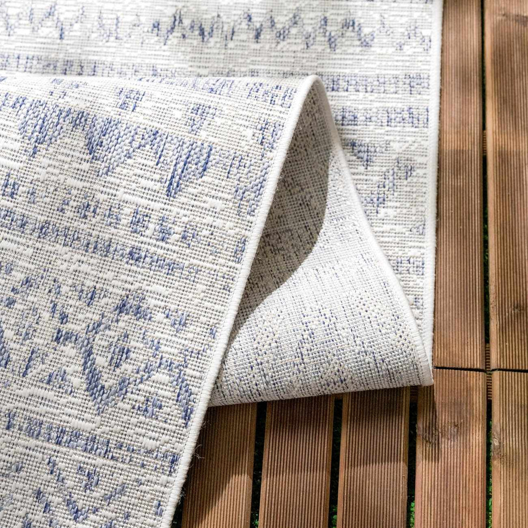 Novato Modern Tribal Design Blue And Gray Outdoor Rug