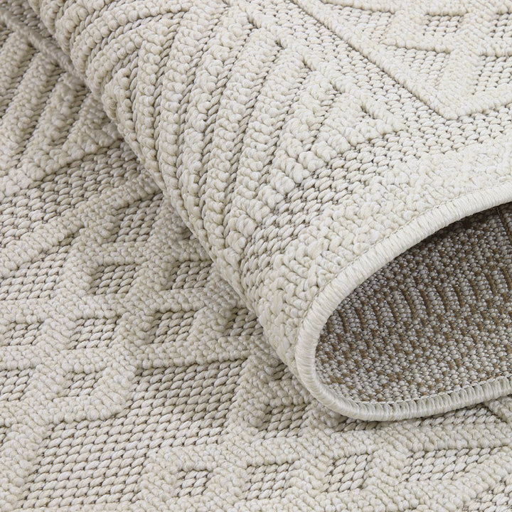 White Geometrical Machine Washable Polypropylene Rug