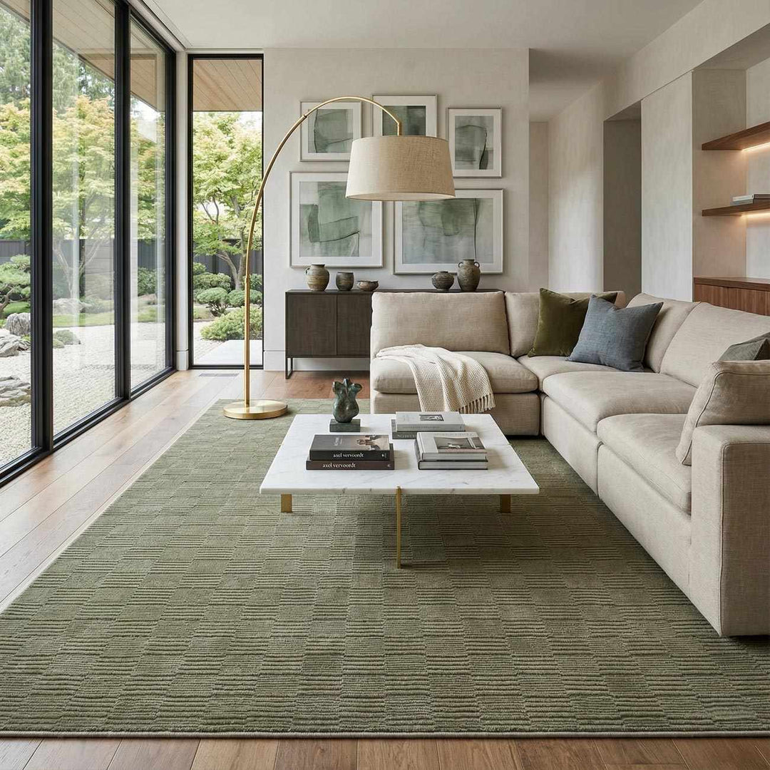 Kazuma Green Contemporary Style Washable Area Rug