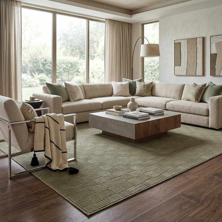 Kazuma Green Contemporary Style Washable Area Rug