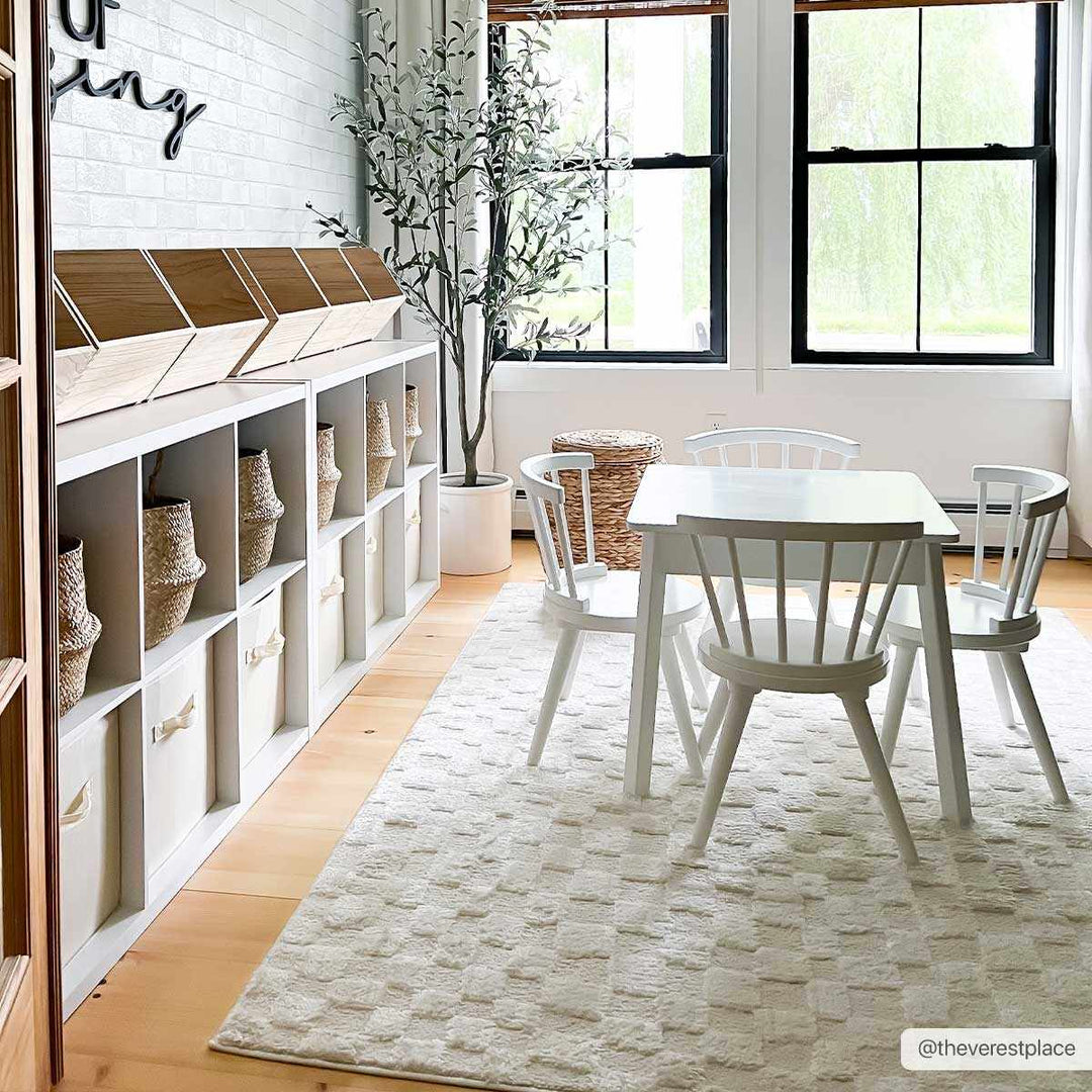 Keesa Modern Checkered Pattern Ivory Rug