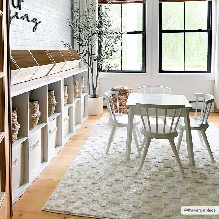 Keesa Modern Checkered Pattern Ivory Rug