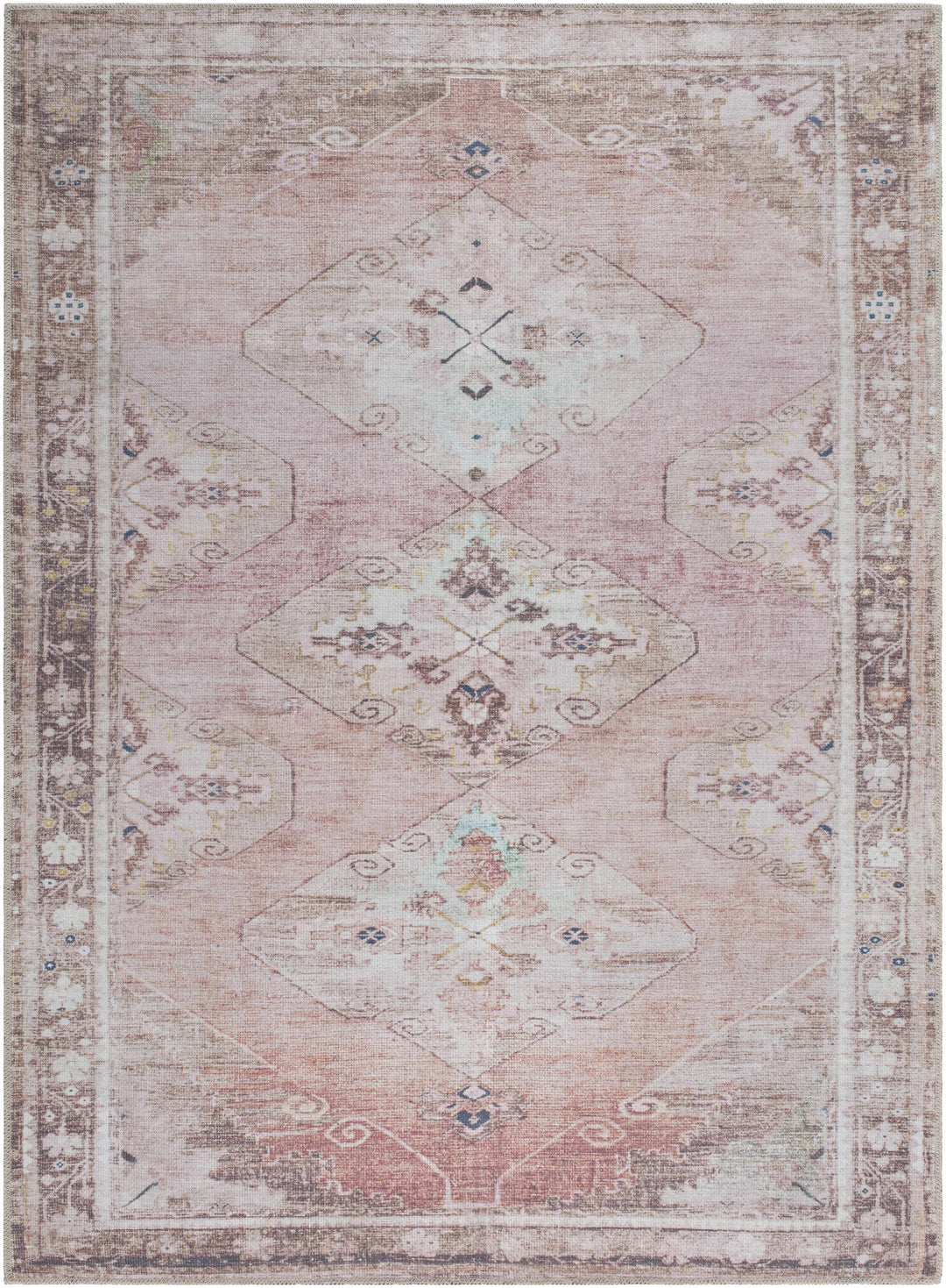 Ussun Traditional Style Pink And Beige Washable Area Rug