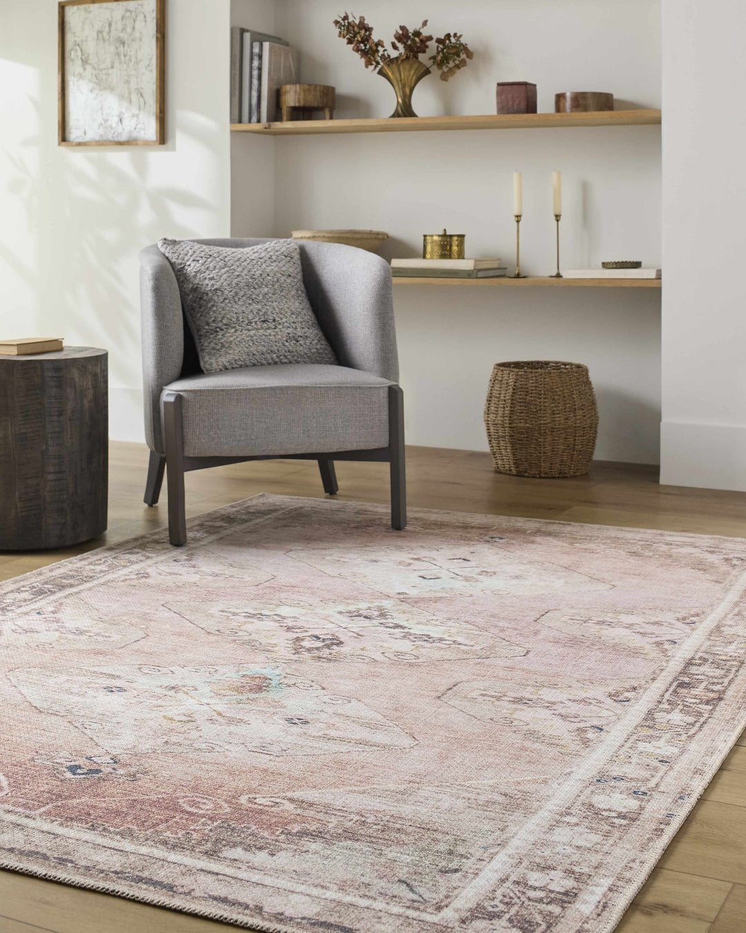 Ussun Traditional Style Pink And Beige Washable Area Rug
