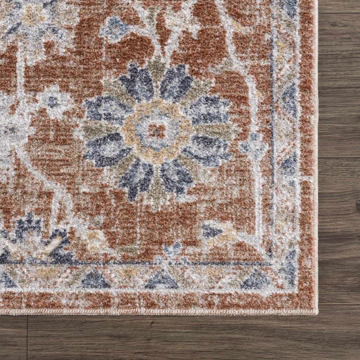 Chavi Traditional Design Rust And Blue Washable Rug
