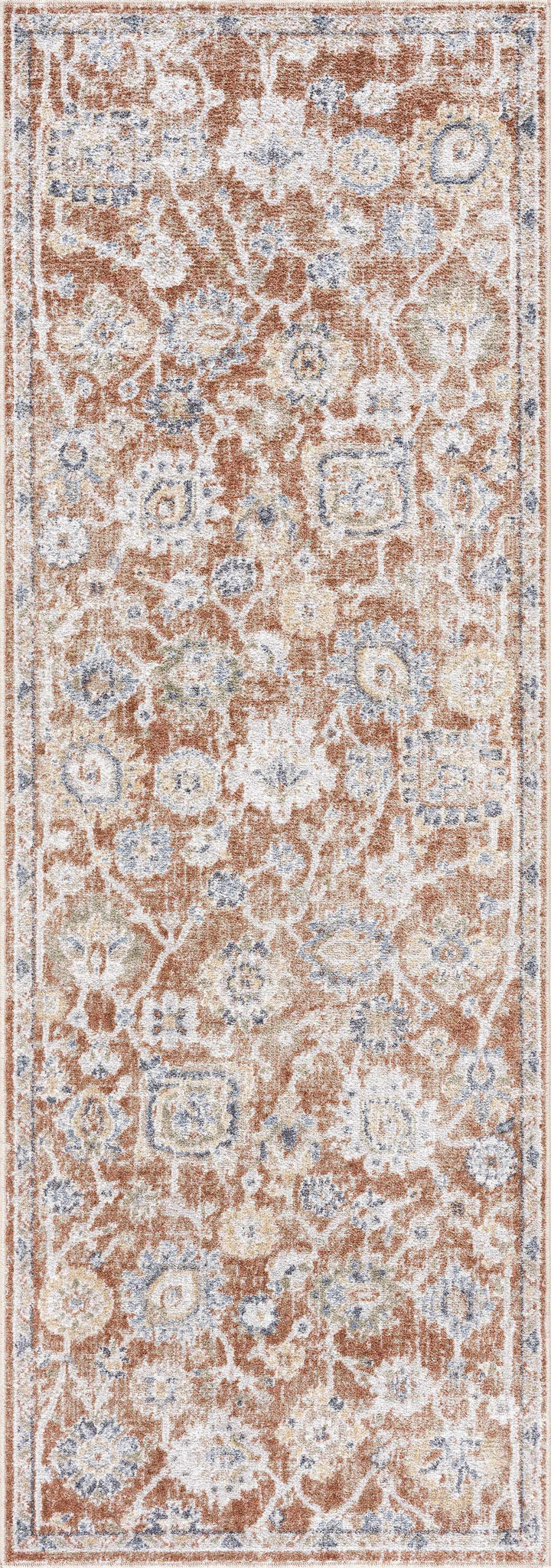 Chavi Traditional Design Rust And Blue Washable Rug