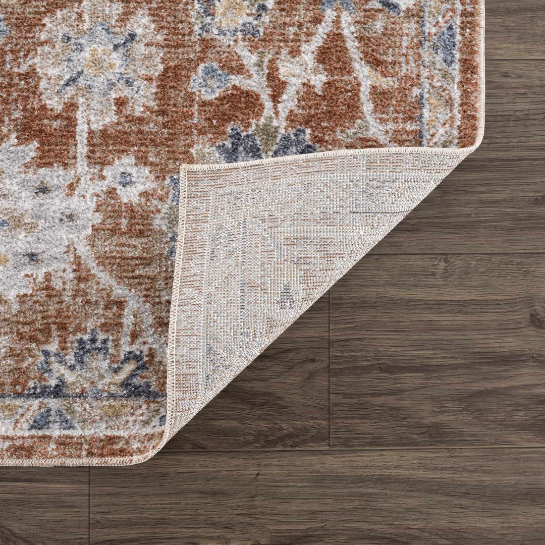 Chavi Traditional Design Rust And Blue Washable Rug