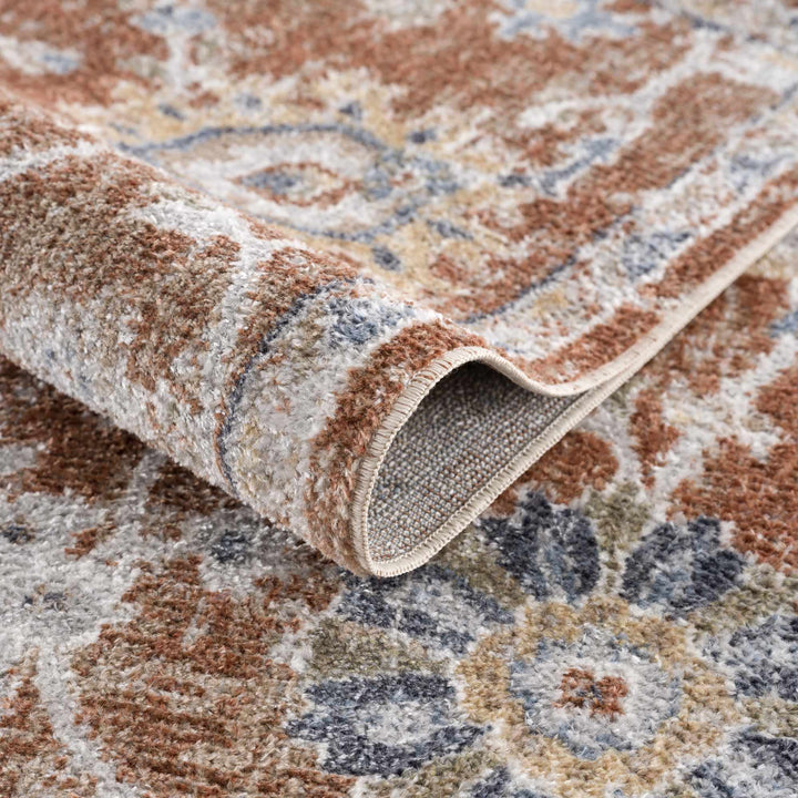 Chavi Traditional Design Rust And Blue Washable Rug